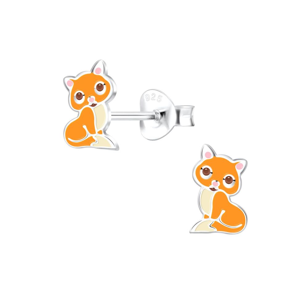 Little Orange Cat Stud Earrings - 925 Sterling Silver - 10574
