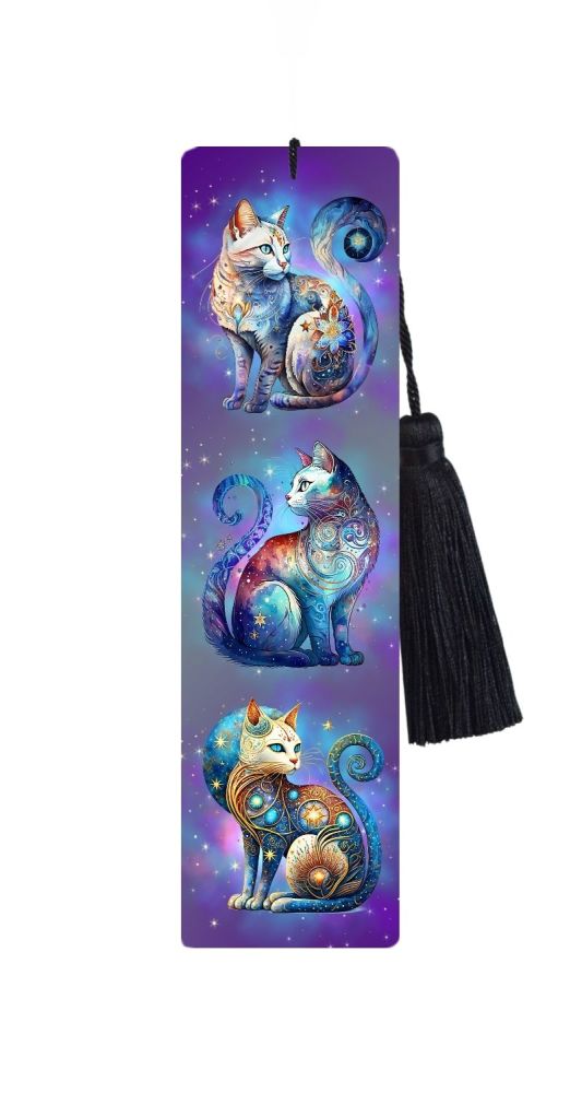 Large Metal Bookmark With Tassel - Dawn & Dusk Cats