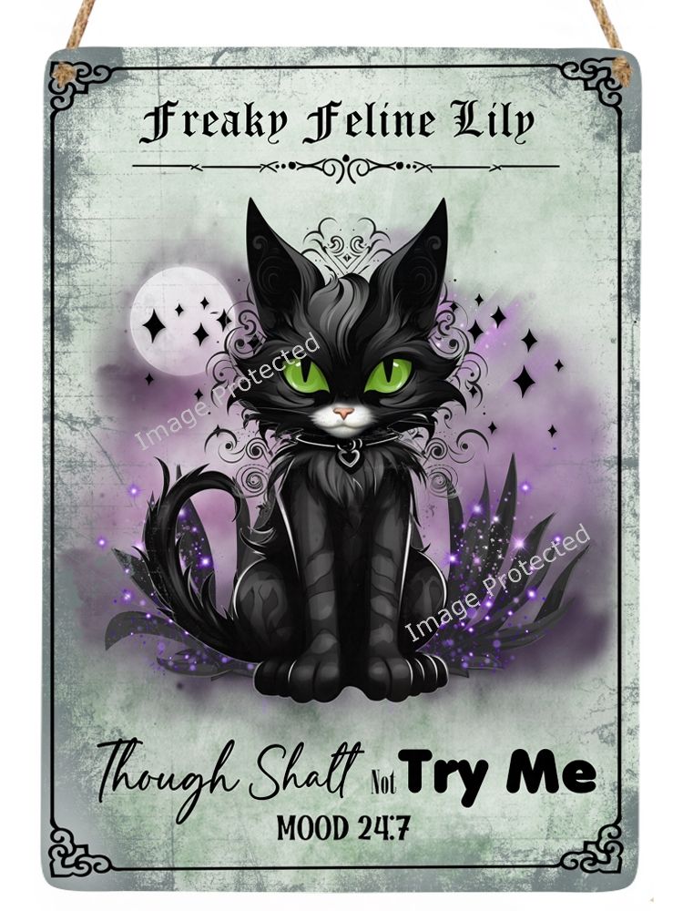 Freaky Felines - Black Cat Sign - Lily - Though shalt not try me