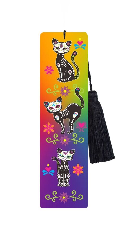 Large Metal Bookmark With Tassel - Day Of The Dead Cats