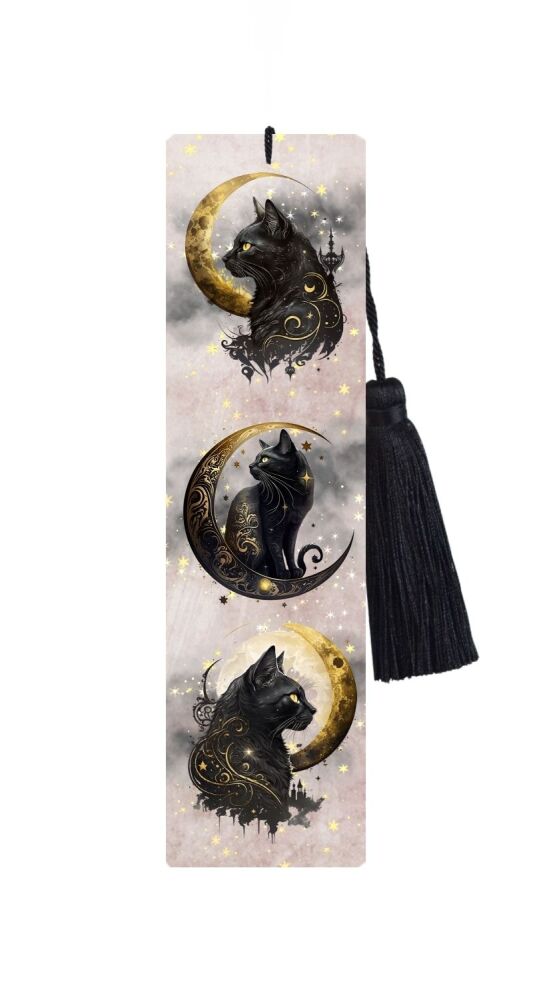 Large Metal Bookmark With Tassel - Celestial Cats