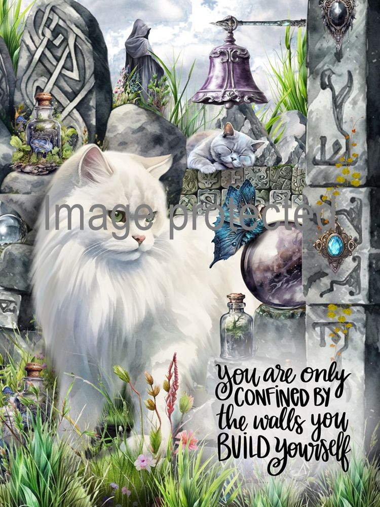 A4 Cat Art Quote Print - Only Confined by the walls you build yourself