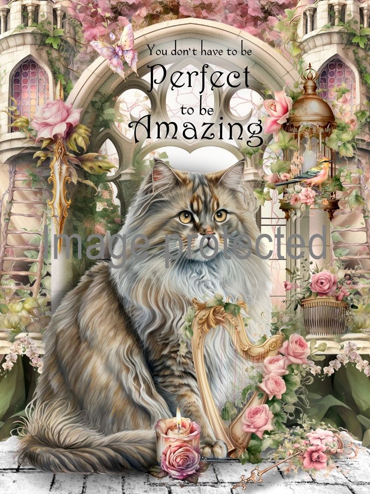 A4 Cat Art Quote Print - You don't have to be perfect to be amazing