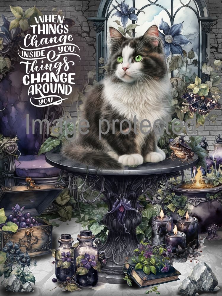 A4 Cat Art Quote Print - When things change in you and around you...
