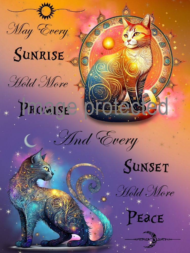 A4 Cat Art Quote Print - Sunrise & Sunset