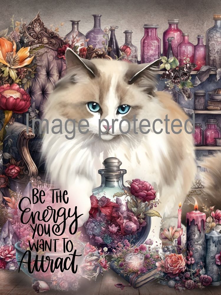 A4 Cat Art Quote Print - Ben The Energy You Want To Attract