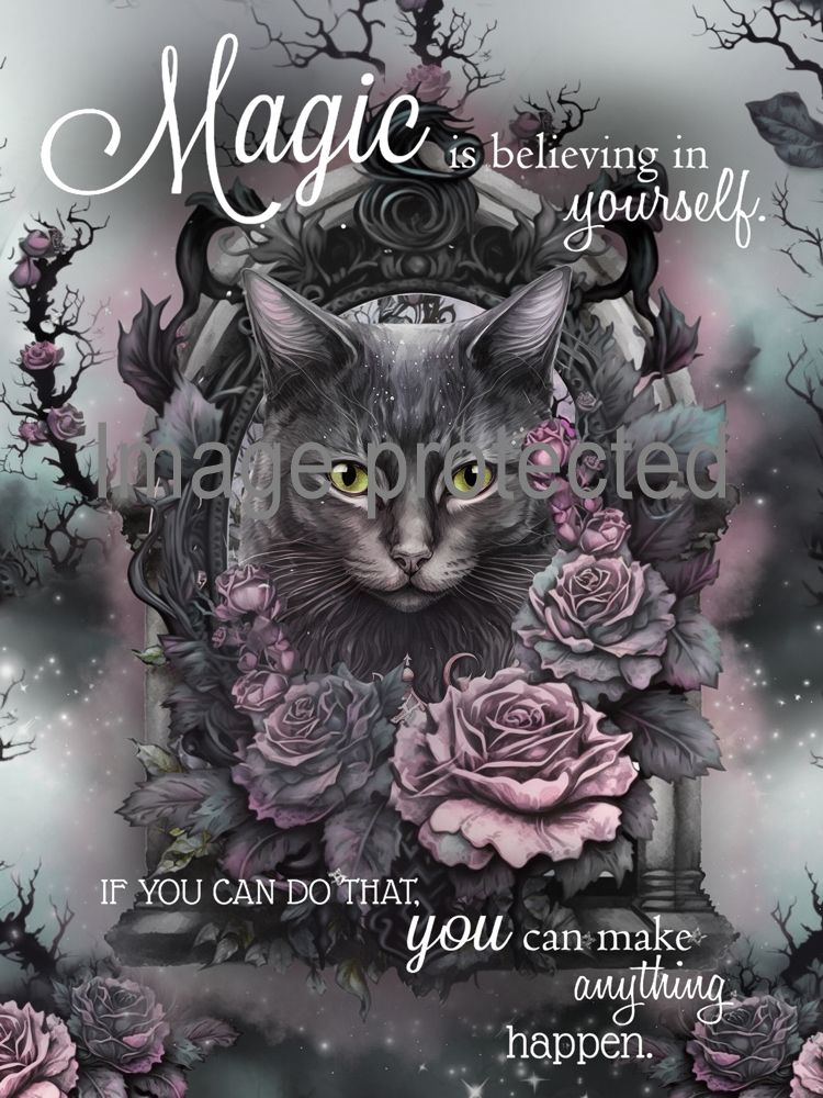 A4 Cat Art Quote Print - Magic is believing in yourself...