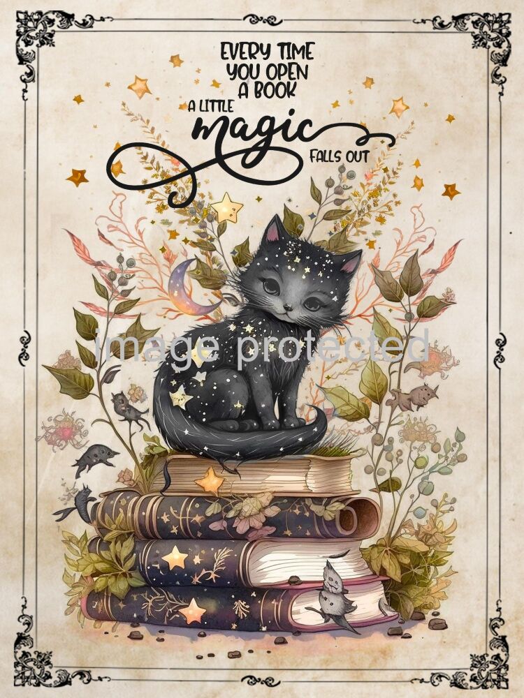A4 Cat Art Quote Print - Magic Books