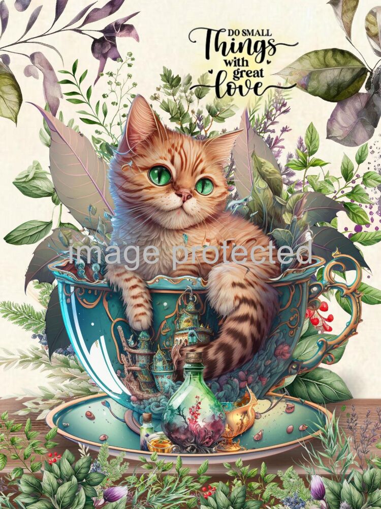 A4 Cat Art Quote Print - Baby tea leaf
