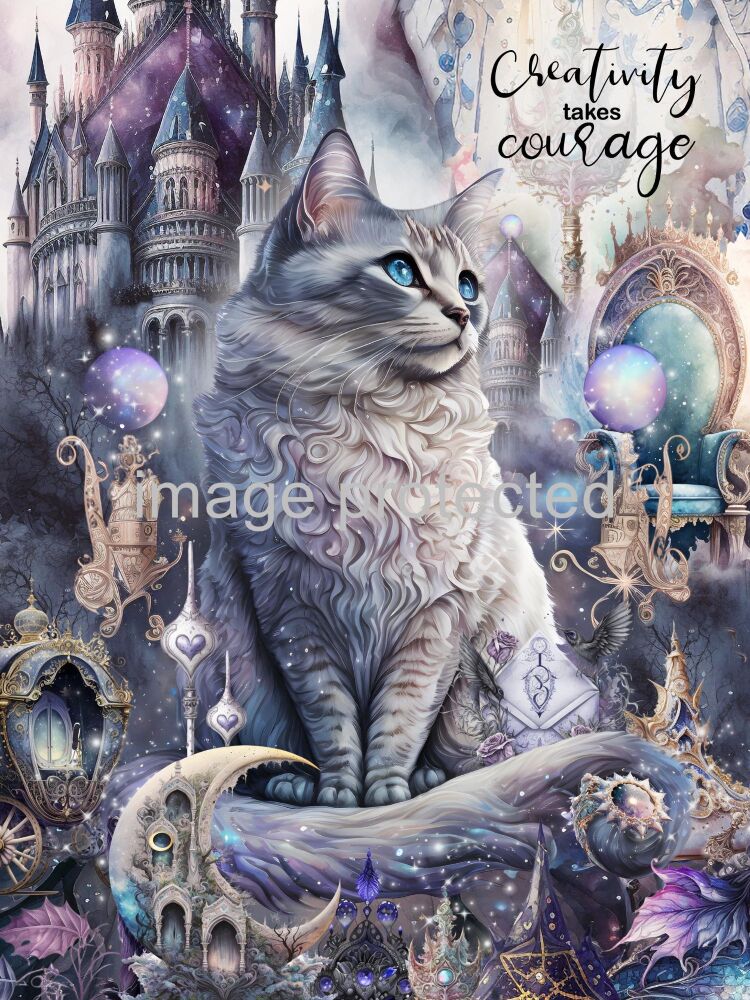 A4 Cat Art Quote Print - Creativity takes courage