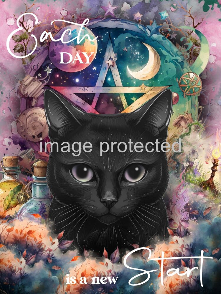 A4 Cat Art Quote Print - Each day is a new start