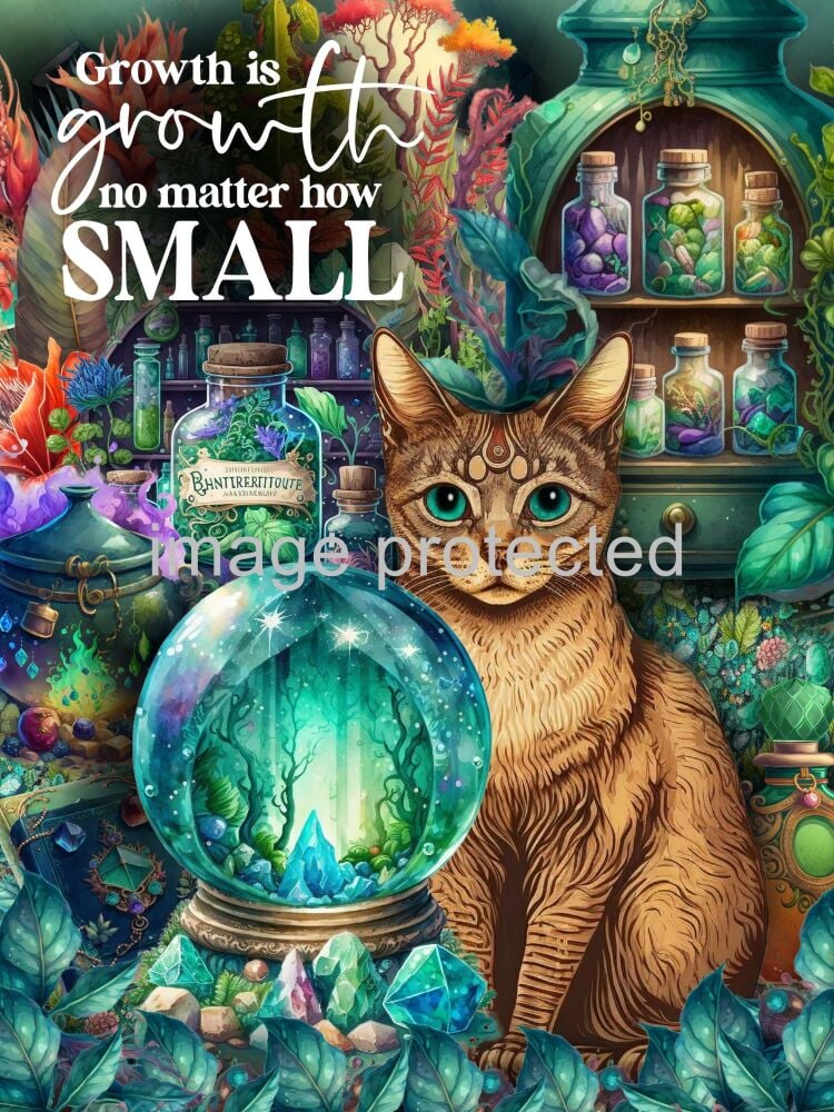 A4 Cat Art Quote Print - Growth is growth