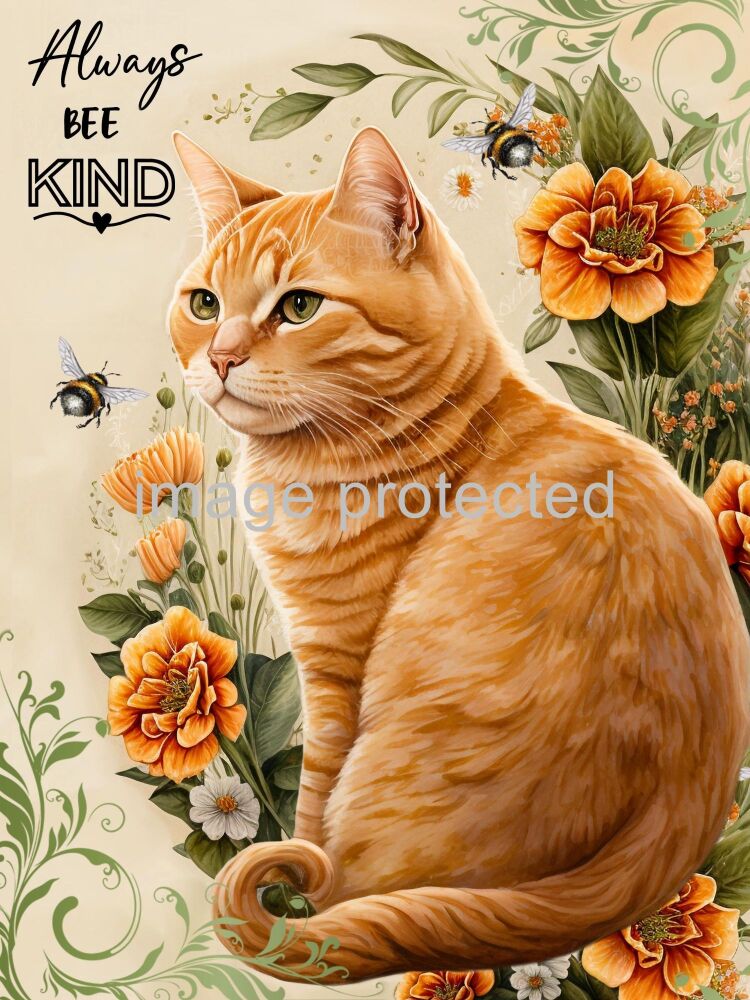A4 Cat Art Quote Print - Always bee kind