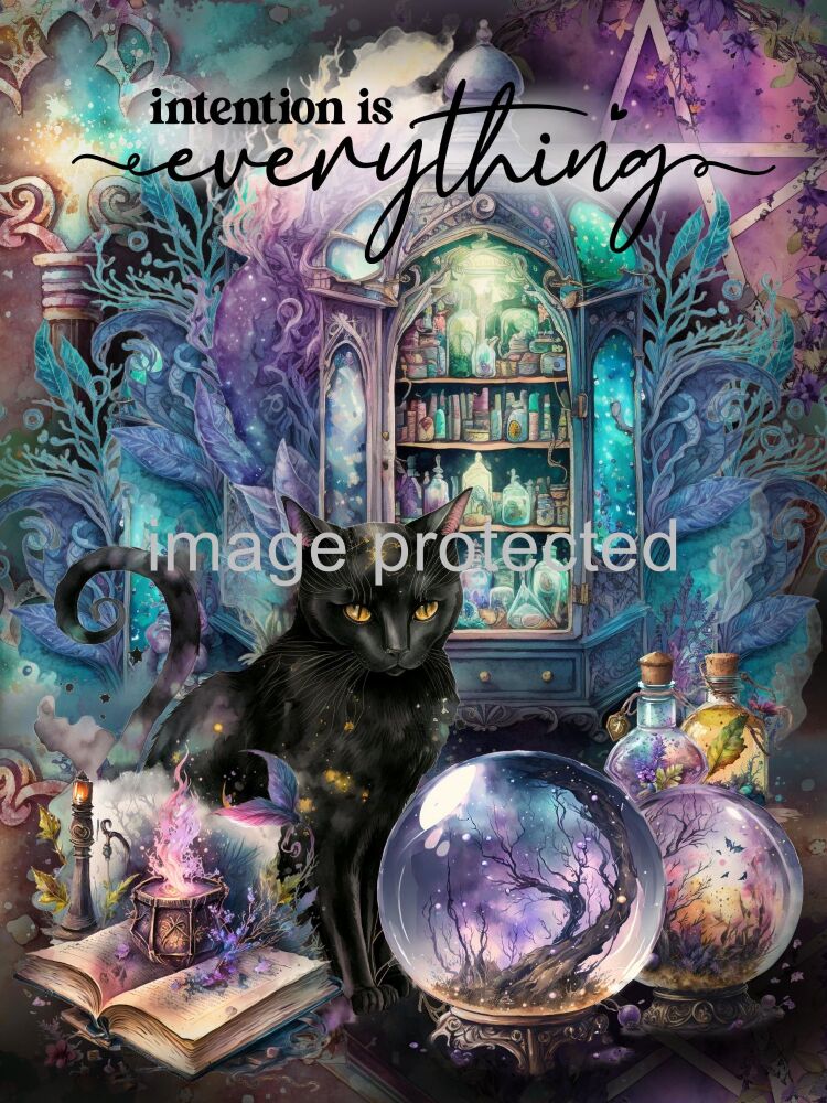 A4 Cat Art Quote Print - Intention is everything
