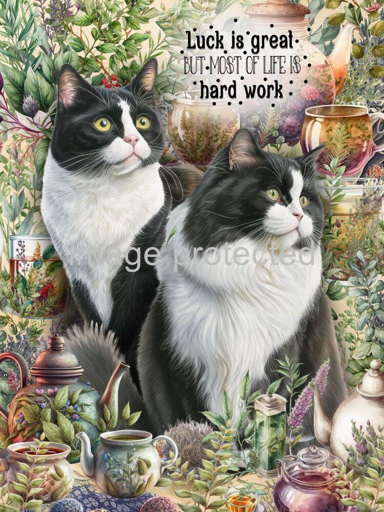 A4 Cat Art Quote Print - Tuxedo Tea