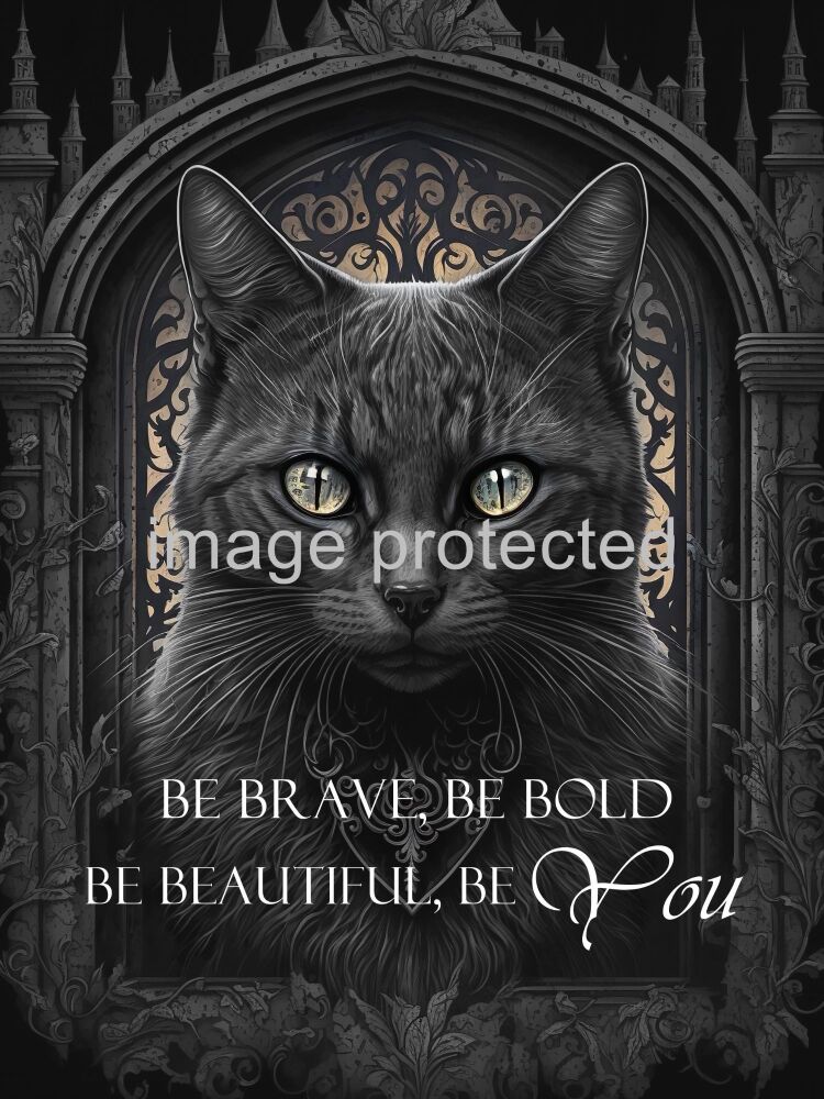 A4 Cat Art Quote Print - Be brave, Be bold