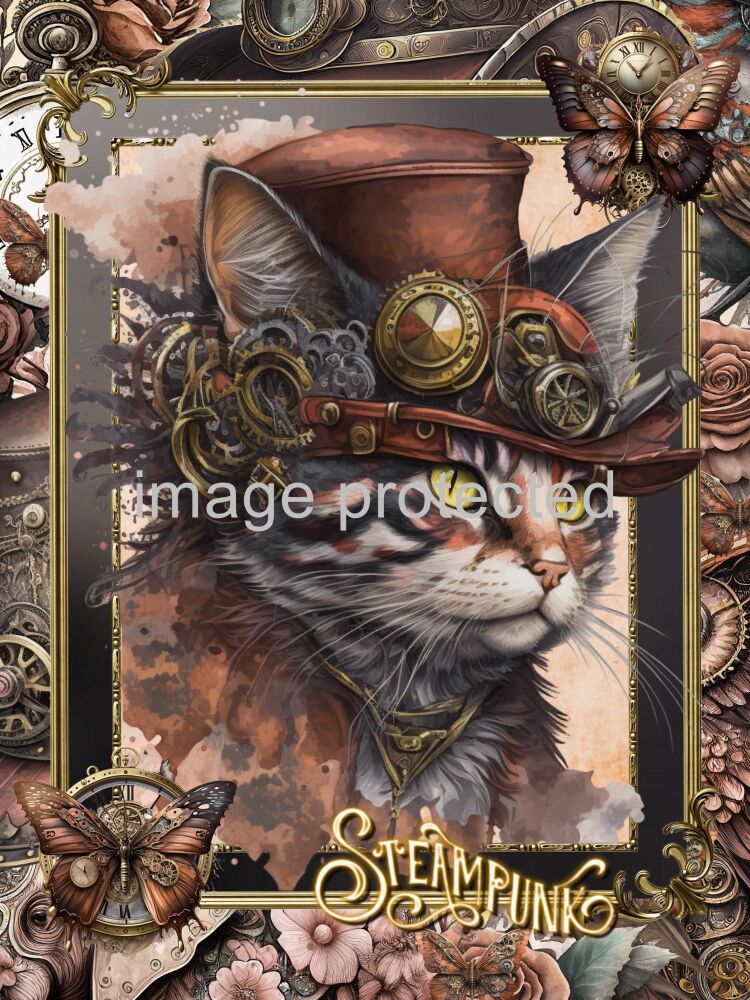 A4 Cat Art Quote Print - Steampunk cat portrait