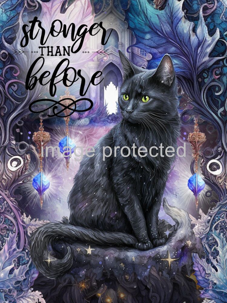 A4 Cat Art Quote Print - Stronger than before
