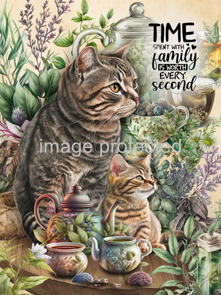 A4 Cat Art Quote Print - Tabby Tea