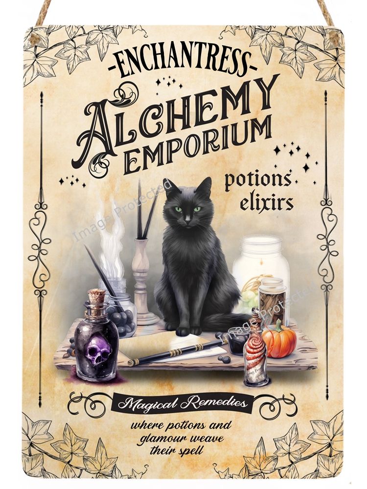 Metal Hanging Cat Sign - Alchemy Emporium
