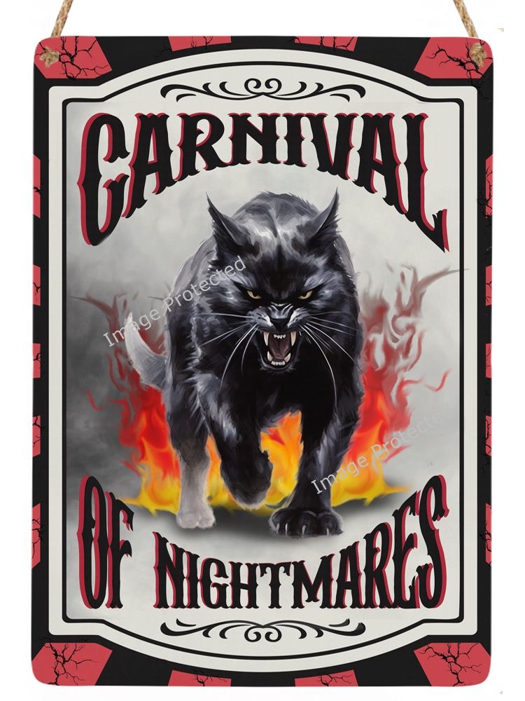 Metal Hanging Cat Sign -Carnival Of Nightmares