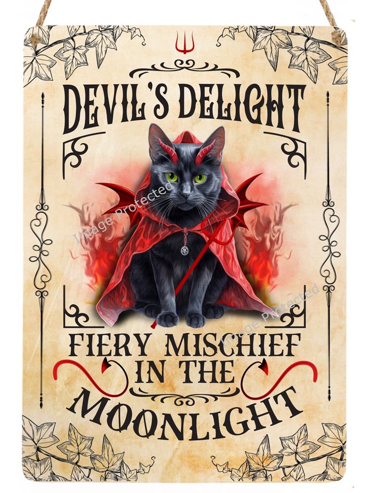 Metal Hanging Cat Sign -  Devils Delight