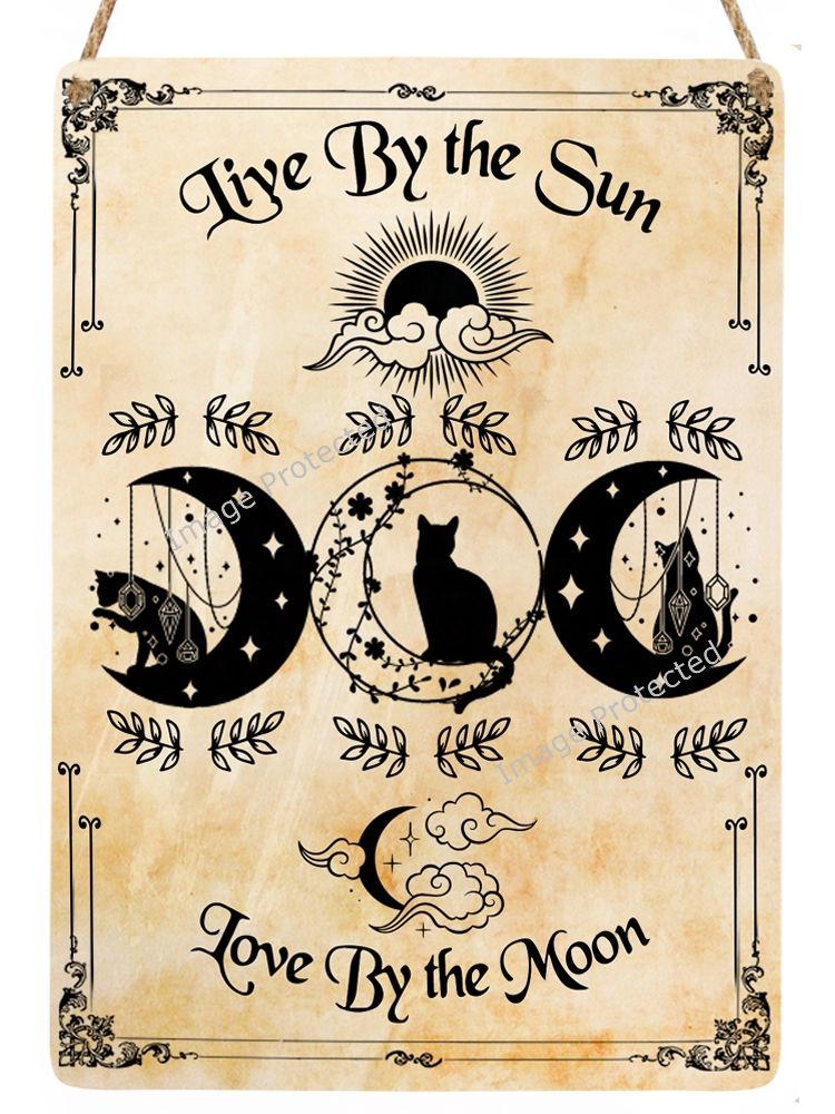 Metal Hanging Cat Sign -  Live By The Sun, Love By The Moon