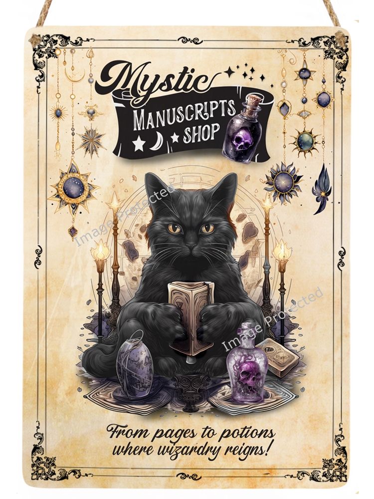 Metal Hanging Cat Sign - Mystic Manuscripts