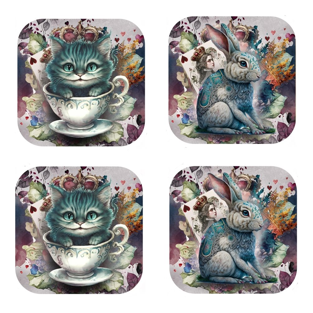 Set Of 4 - Alice In Wonderland Cheshire Cat - Cork Backed Coasters
