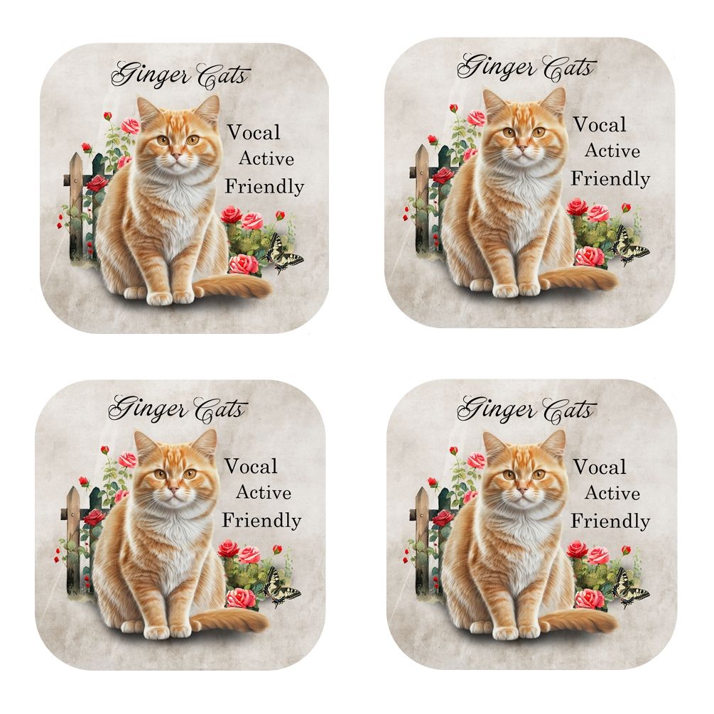 Set Of 4 - Ginger Cat Coasters