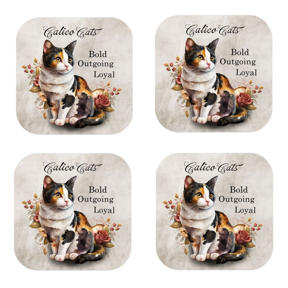 Set Of 4 - Calico Cat Coasters