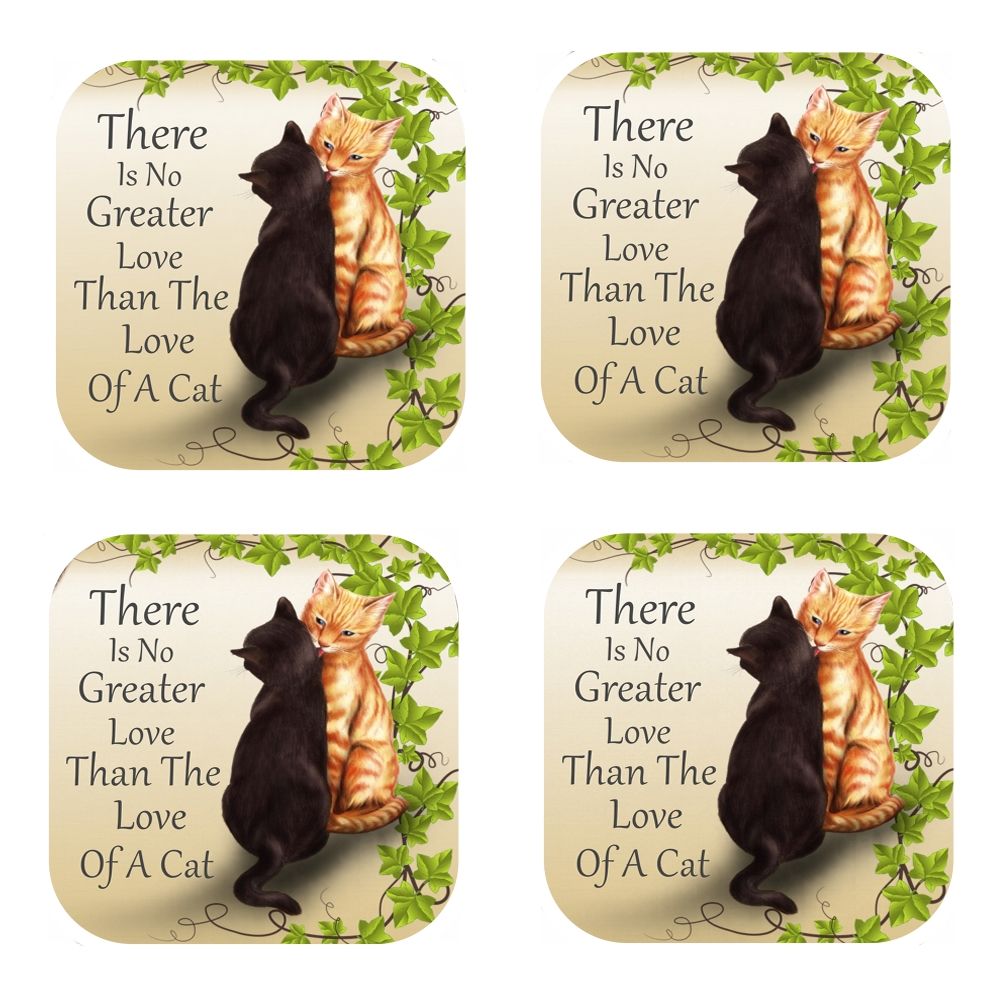 Set Of 4 - Black & Ginger Cat Coasters - No Greater Love