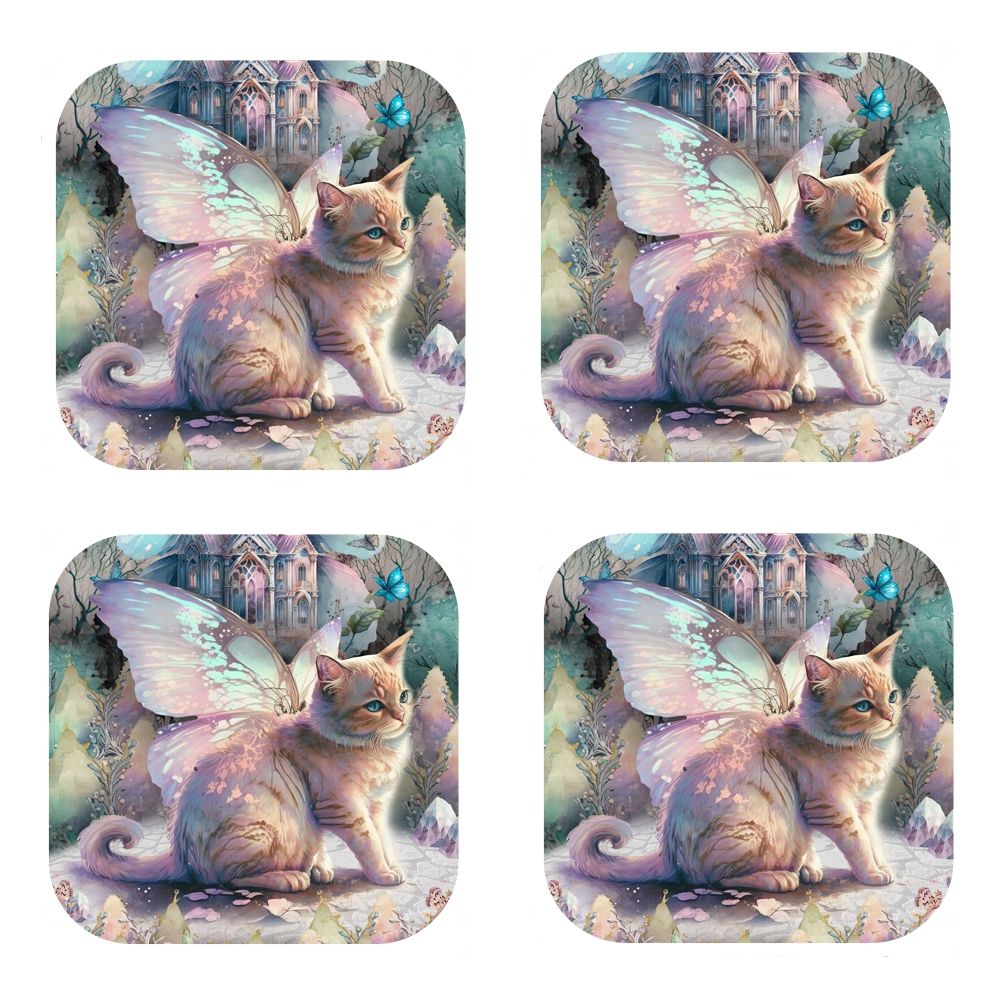 Set Of 4 - Butterfly Kitten Cork Backed Coasters