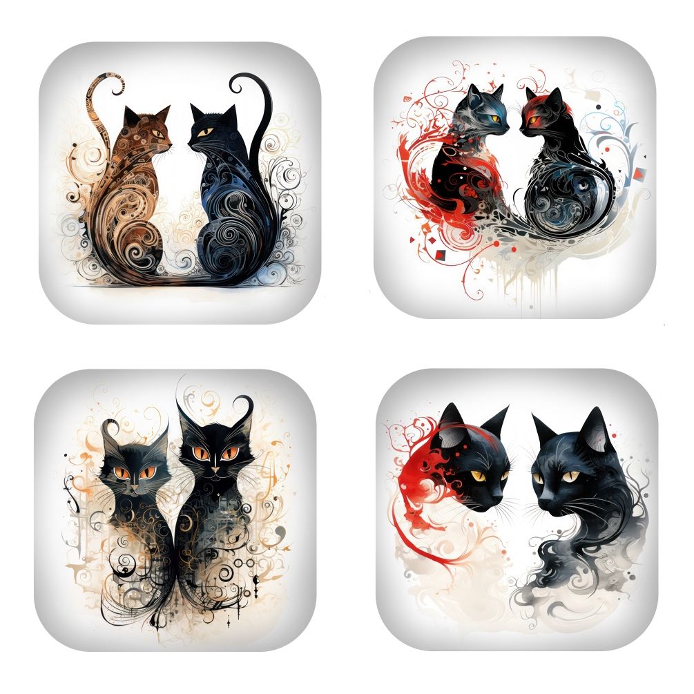 Set Of 4 - Abstract Cats Cork Backed Coasters