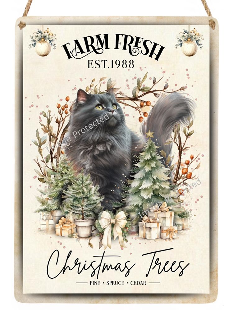 Christmas Cat Sign - Black Cat - Farm Fresh Christmas Trees