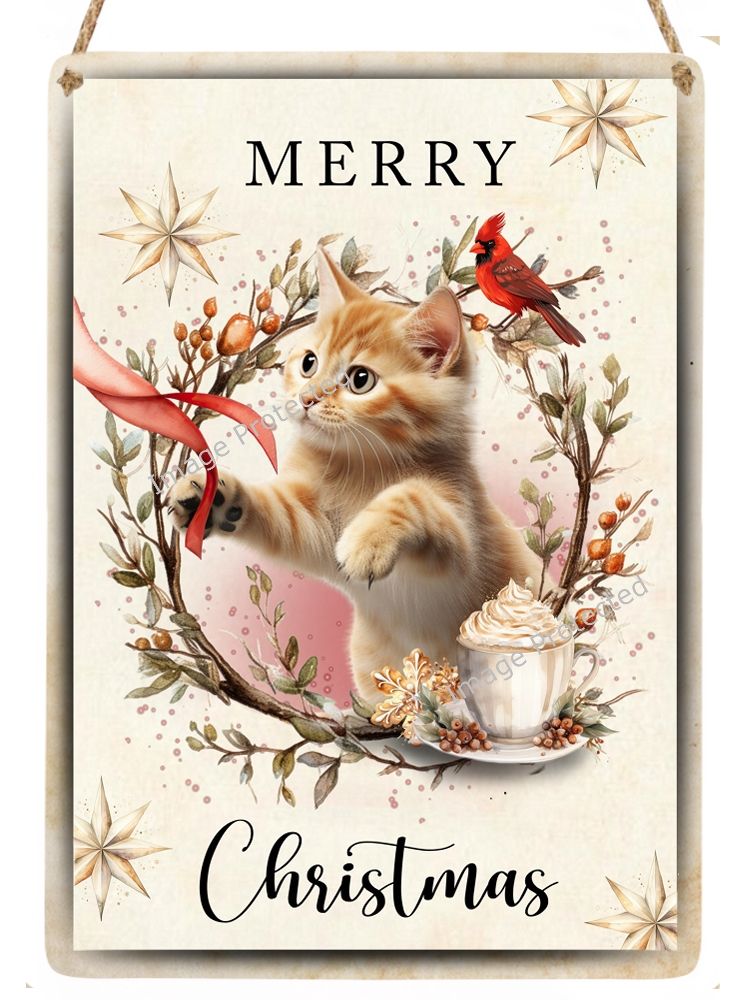 Christmas Cat Sign - Ginger Kitten - Merry Christmas