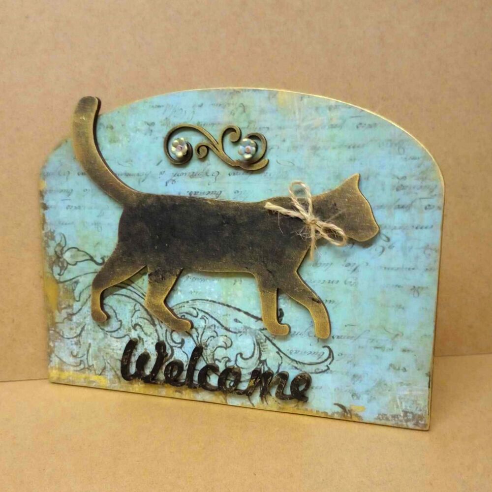 Teal & Gold Black Cat Welcome Sign