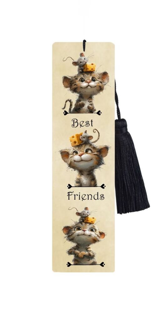 Large Metal Bookmark With Tassel - Cat & Mouse