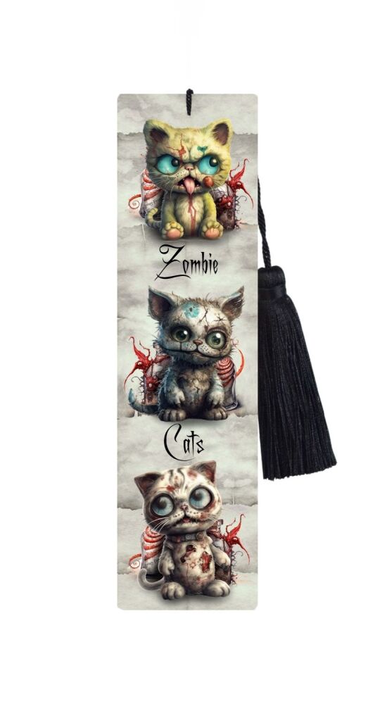 Large Metal Bookmark With Tassel - Zombie Cats