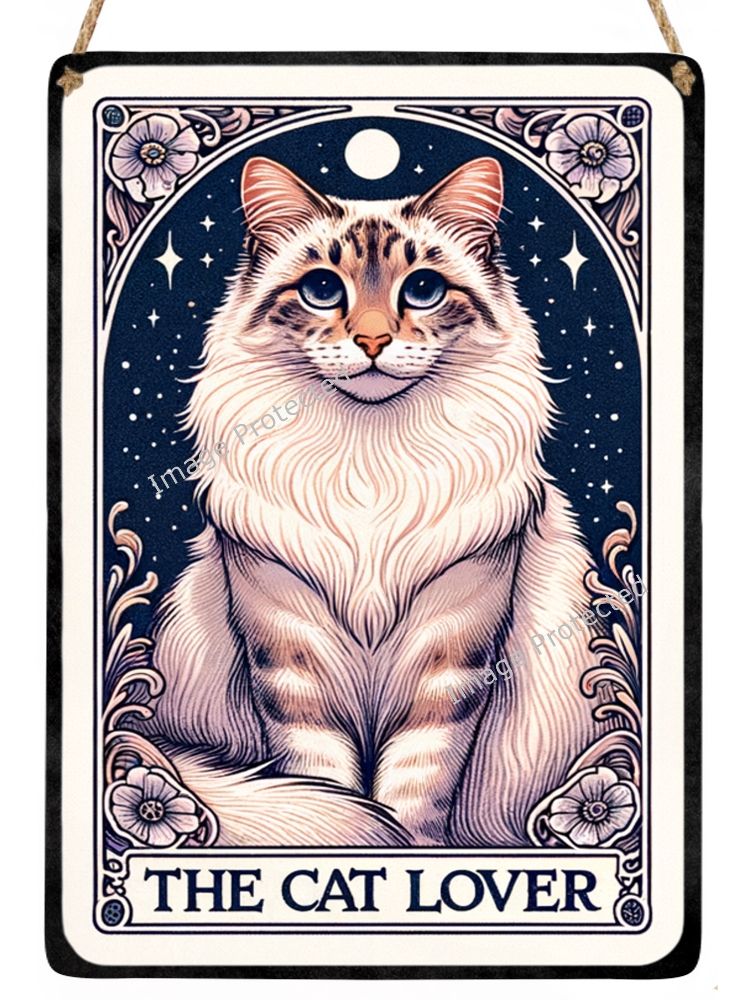 Tarot Style Card Hanging Metal Sign - Cat Lover