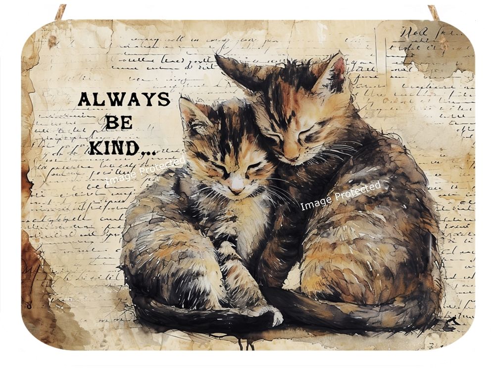 Vintage Kittens - Hanging Metal Sign - Always Be Kind