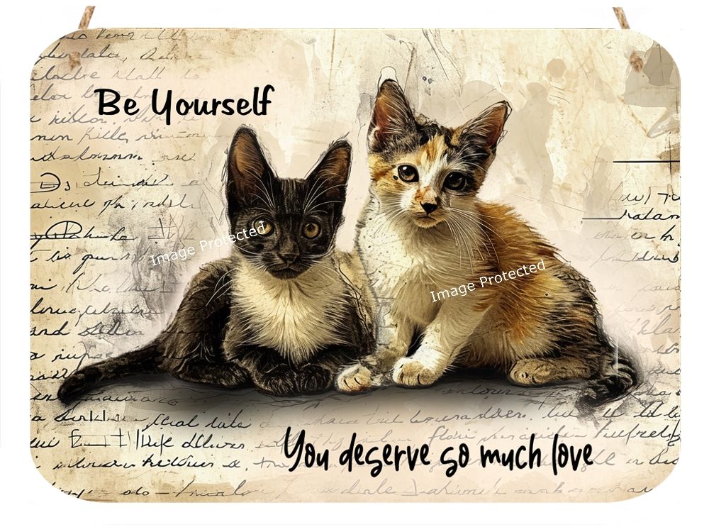 Vintage Kittens - Hanging Metal Sign - Be Yourself....