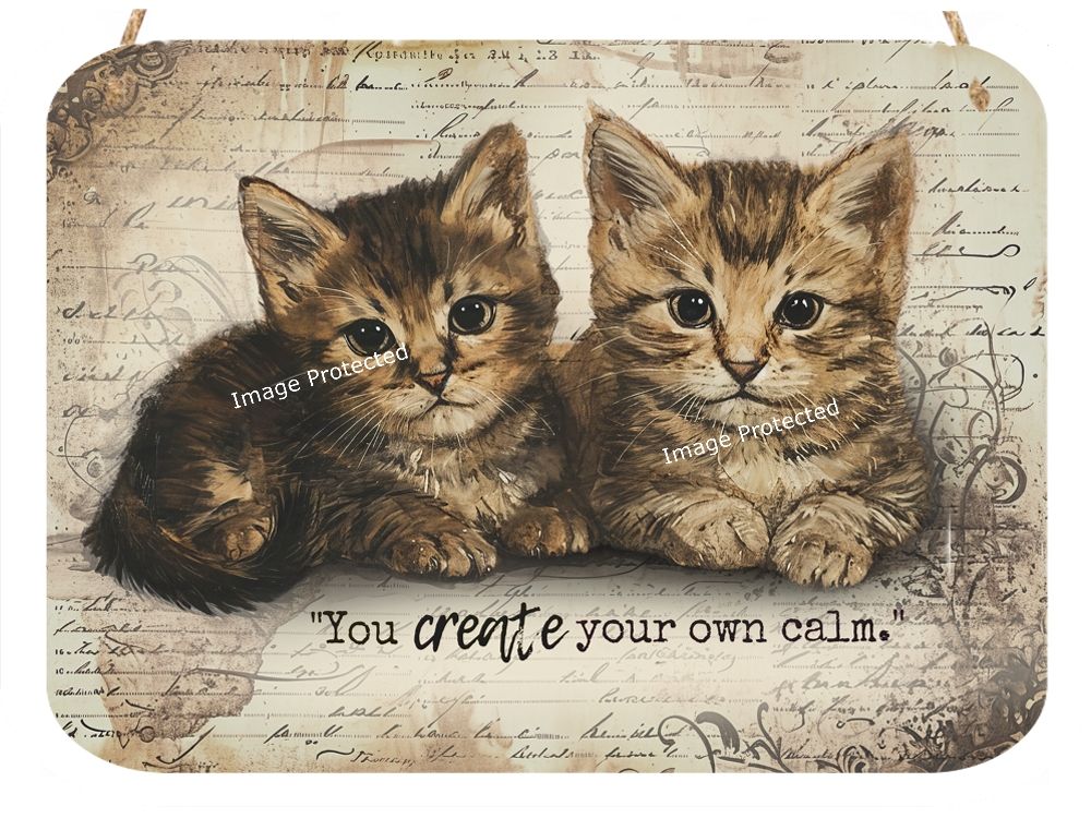 Vintage Kittens - Hanging Metal Sign - Create Your Own Calm..