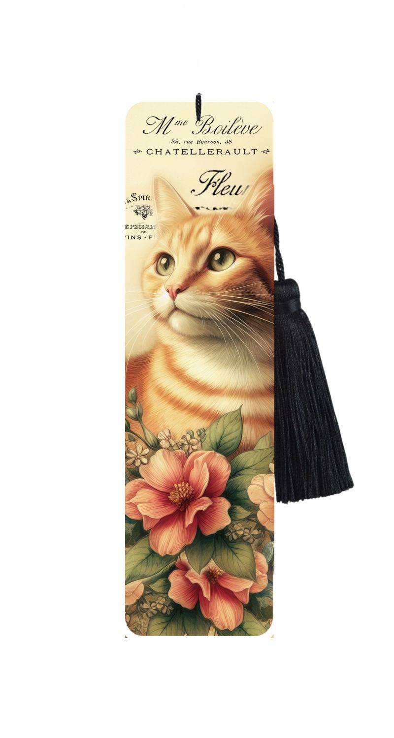 Large Metal Bookmark With Tassel - Vintage Cat - Ginger