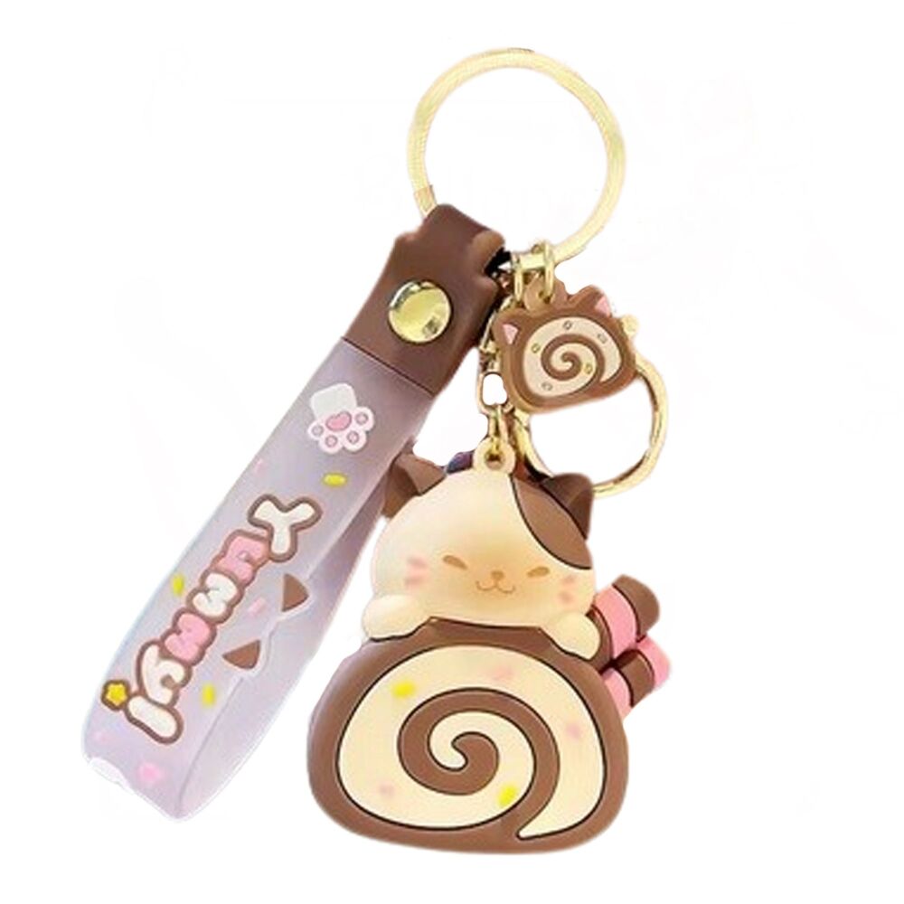 Cinnamon Roll Chunky Cat Keyring - Chocolate Cat