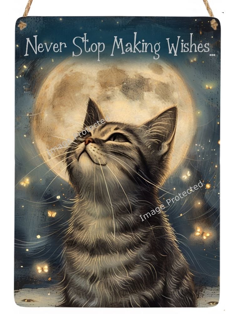 Tabby Cat Metal Sign - Never Stop Making Wishes