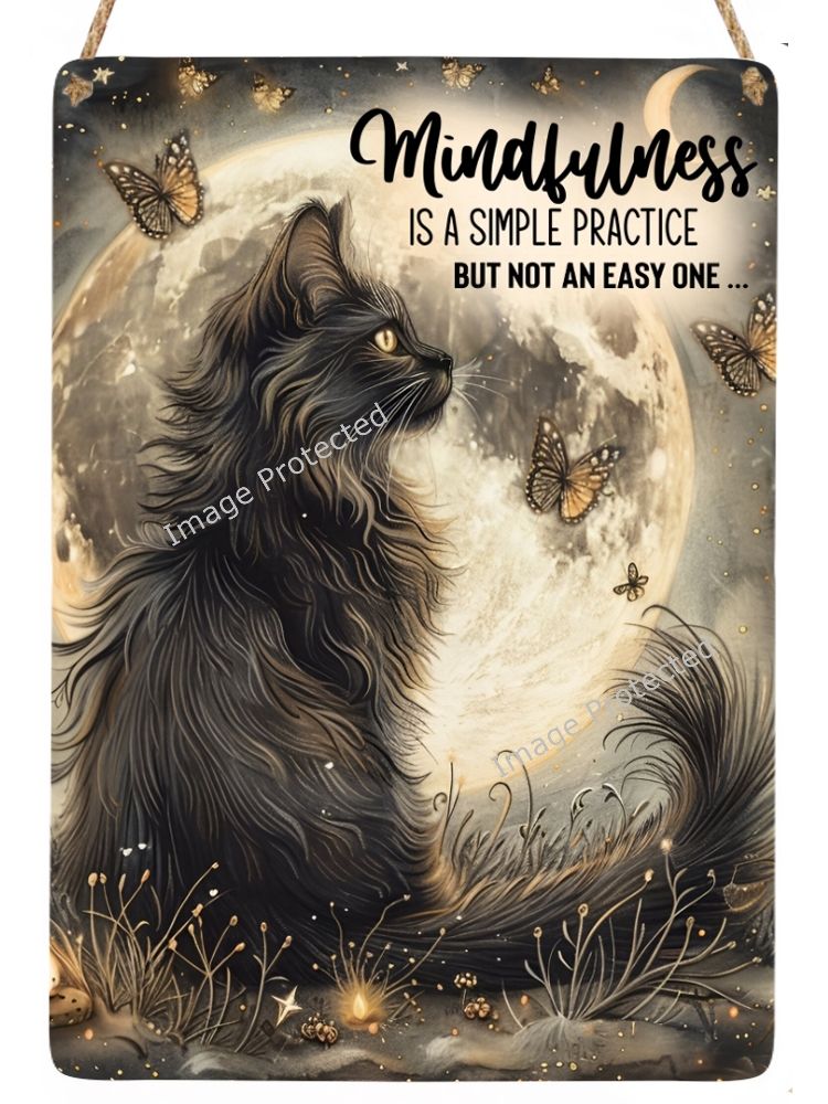 Black Cat & Moon Metal Sign - Mindfulness