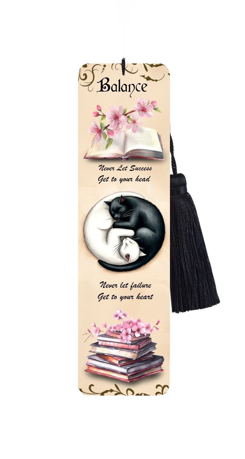 Large Metal Bookmark With Tassel - Yin Yang Cats