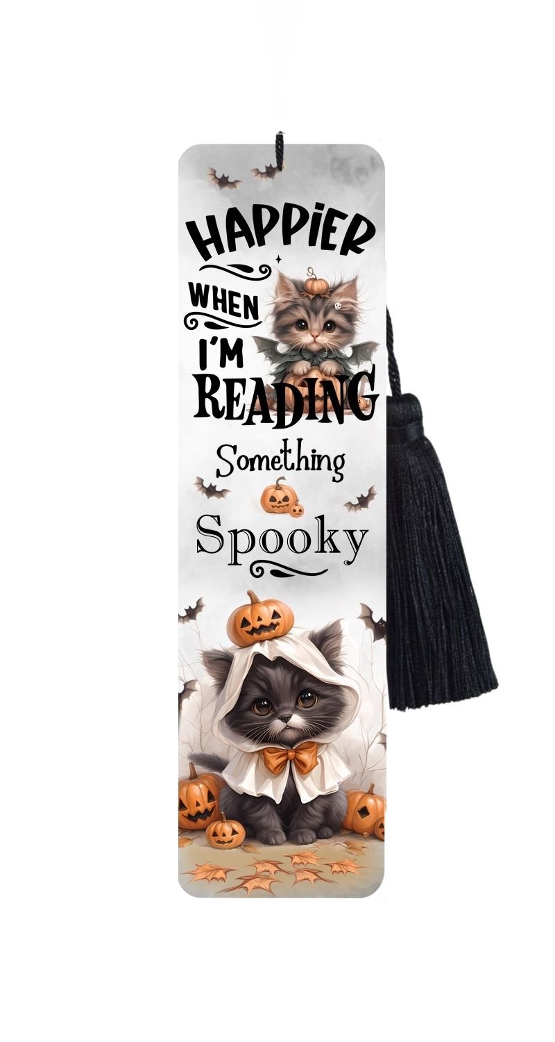 Large Metal Bookmark With Tassel - Halloween Kitten - Something Spooky