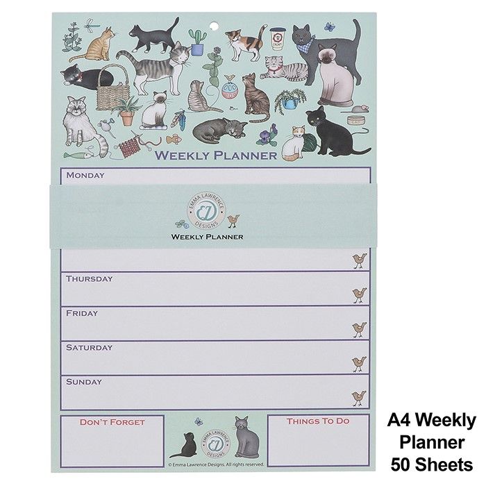 Emma Lawrence - Weekly Planner - Cats, 50 Sheets A4